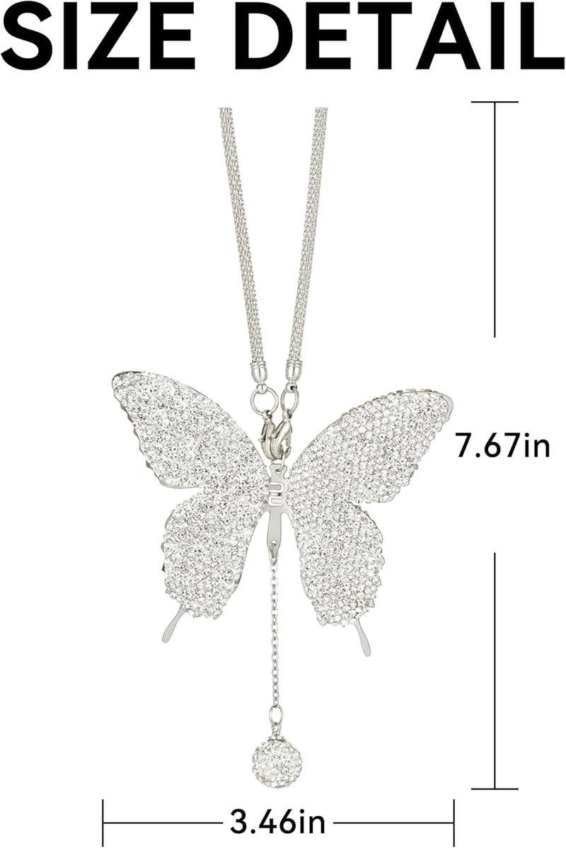Couslcd Bling Butterfly Diamond Car Accessories, Crystal Car Rear View Mirror Charms for Women, Car Decoration Lucky Hanging Interior Crystal Ornament Pendant Decor for All Cars (White) - Image 2
